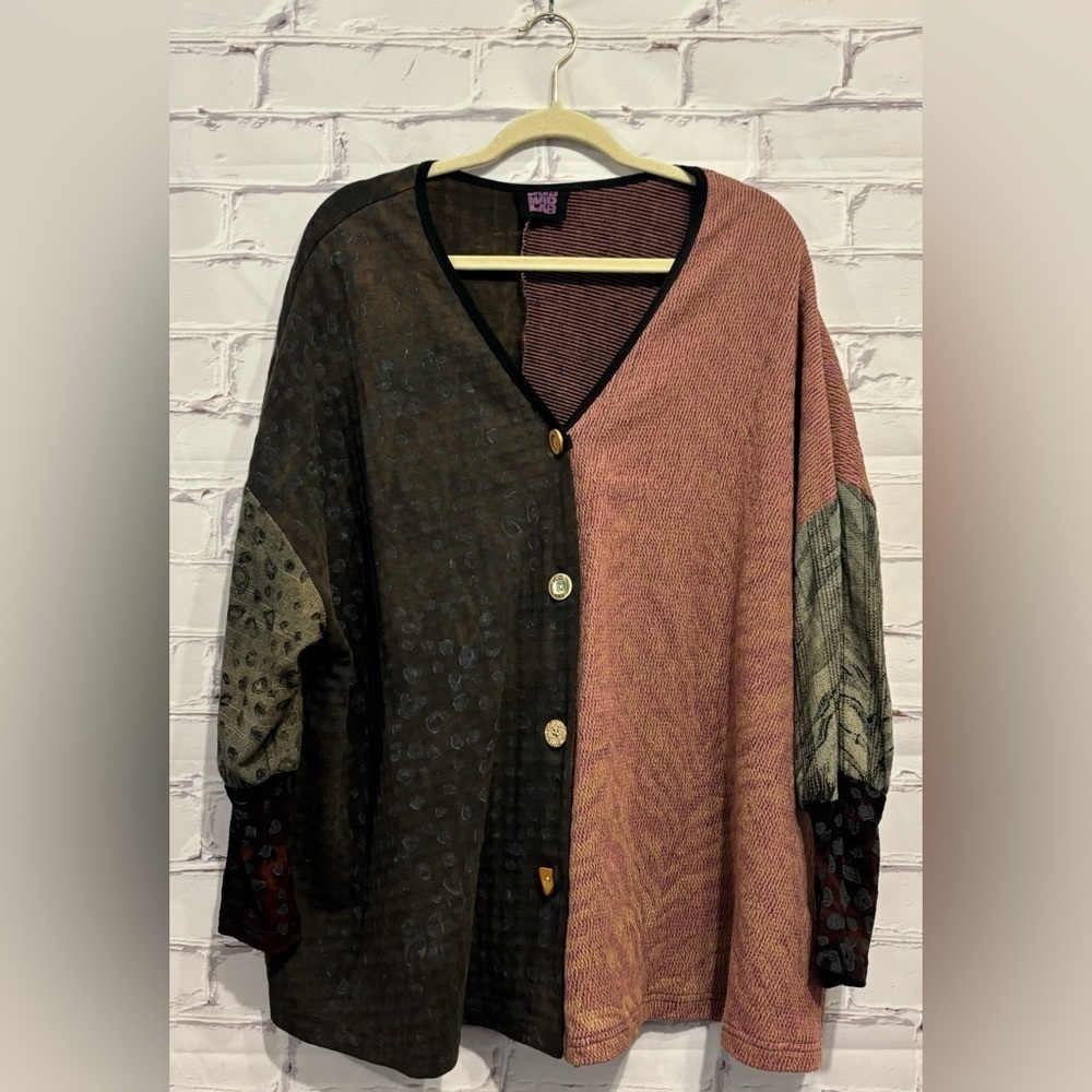 Mixed-Panel Button-Front Women’s Sweater Cardigan - Pink/Black